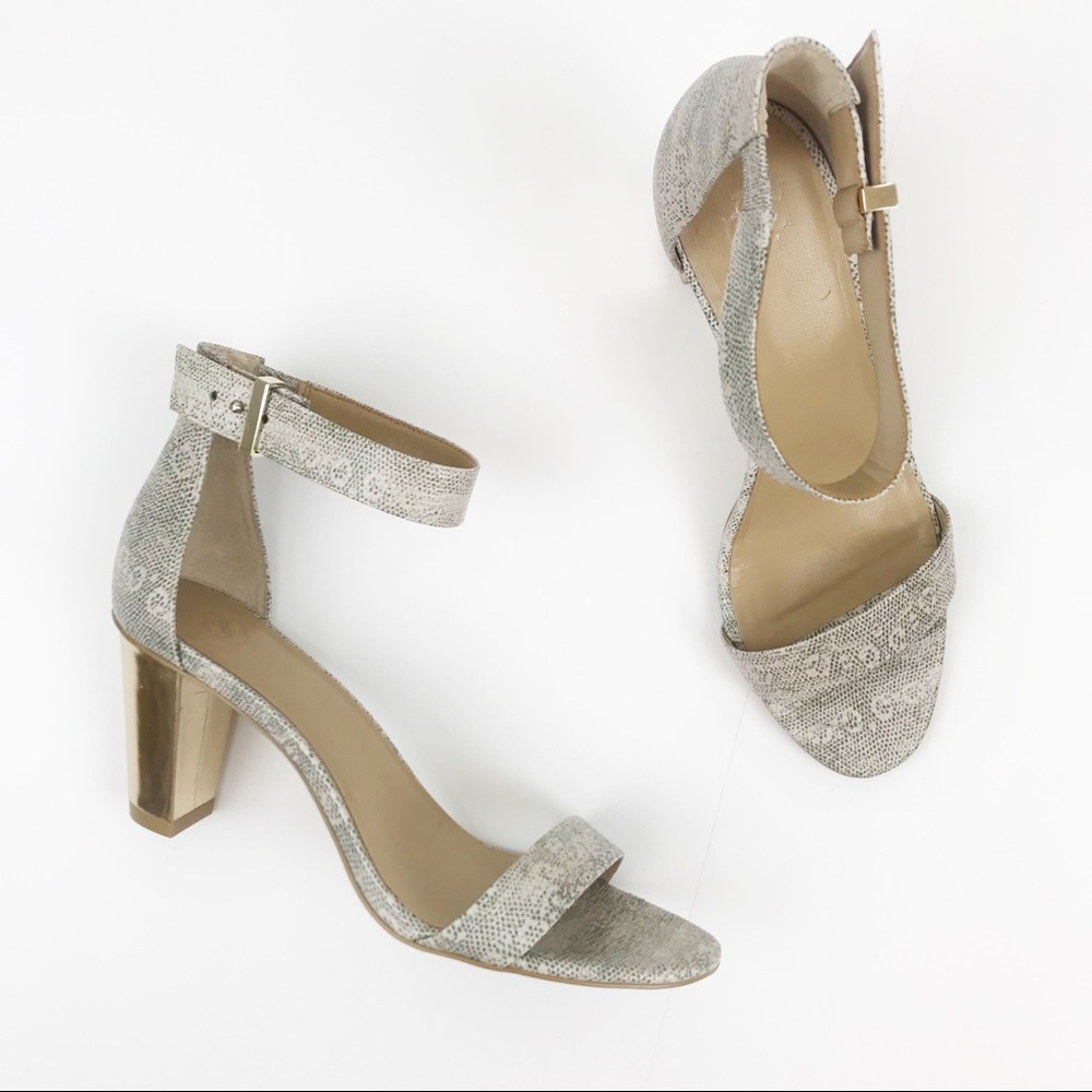 Ann Taylor Snakeskin Leather Strappy Block Heels